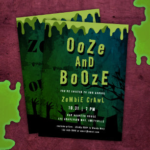 Convite Ooze E Booze Zombie Crawl Assustador Do Halloween