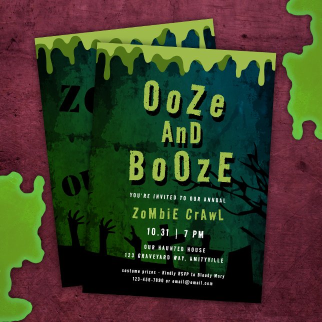 Convite Ooze E Booze Zombie Crawl Assustador Do Halloween (Criador carregado)
