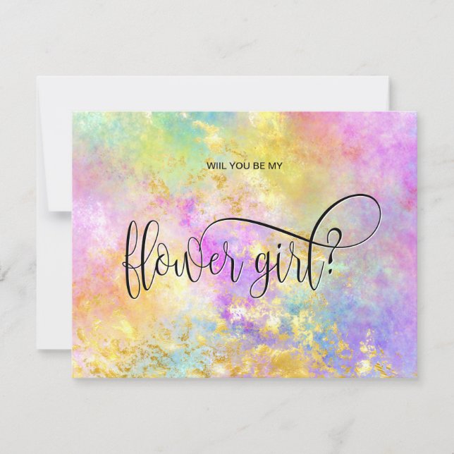 Convite Opala holográfica, você será minha menina de flore (Frente)