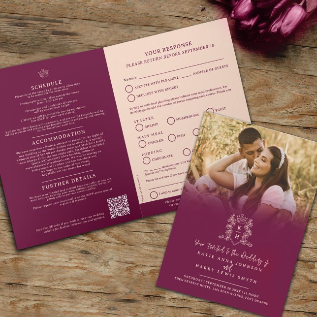 Convite Opção de refeição de casamento da coroa vermelha e (Criador carregado)