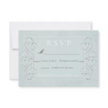 Opções de menu RSVP de Casamento Azul Elegante