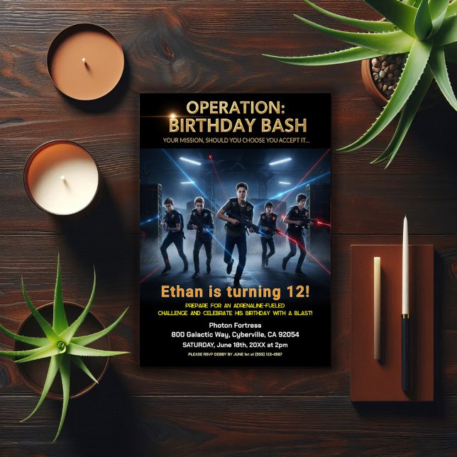 Convite Operação Festa de Aniversário Laser Tag (Criador carregado)