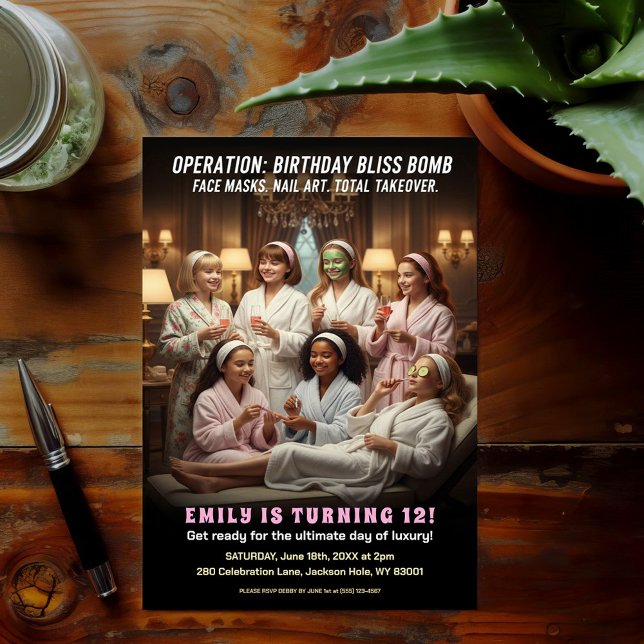 Convite Operation Birthday Bliss Spa Party  (Criador carregado)
