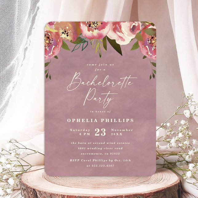 Convite Ophelia Dusty Festa de solteira Floral Rosa (Say "I DO" to Romantic Watercolor Florals and a Cottagecore Vibe with the Ophelia Wedding Suite.)