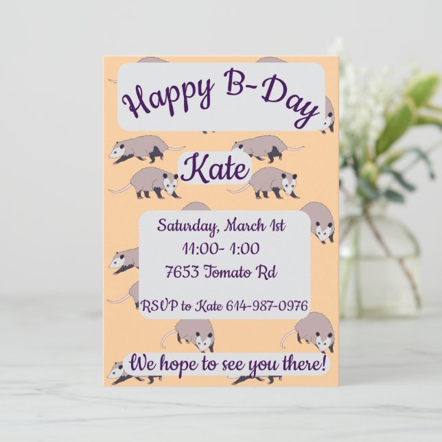 Convite Opossums Happy Birthday (Em pé/Frente)