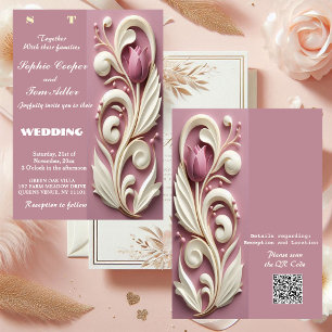 Convite Opulência Barroca Pastel Tulip Ivory Swirl Mulberr