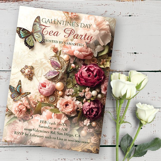 Convite Opulent Rococo Butterfly Garden Galentine Florals (Criador carregado)