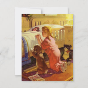 Convite Orações do tempo de dormir, Menina com Puppy, Reli