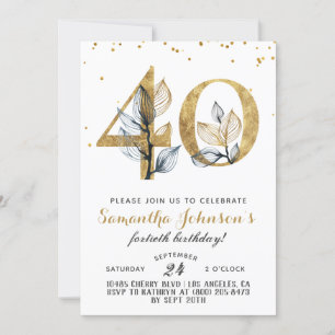 Convite oral aniversário de 40 anos Dourado