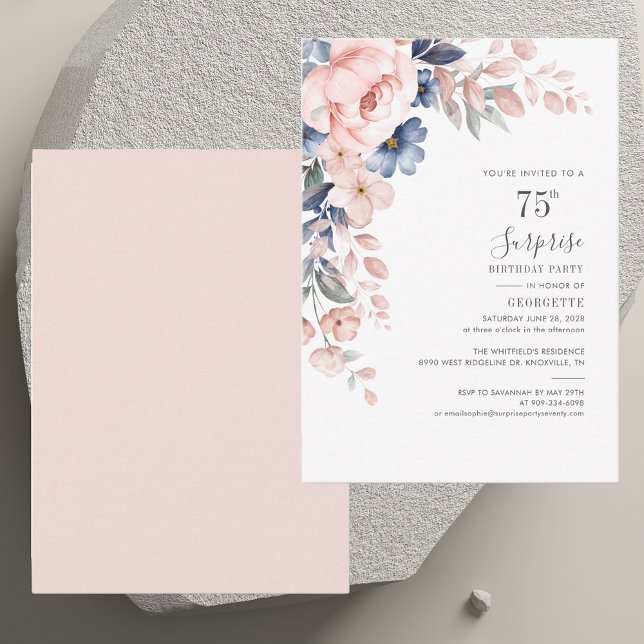 Convite oral cor-de-rosa Elegante 75 Festa de aniv (Elegant 75th Birthday Party Pink Floral Invitation)