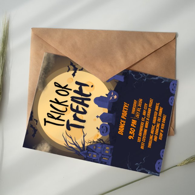 Convite Orange and Black Trick or Treat Halloween Party (Criador carregado)