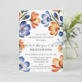 Convite Orange and Cobalt Blue Floral Bridesmaids Luncheon