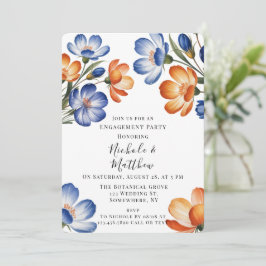 Convite Orange and Cobalt Blue Floral Engagement Party