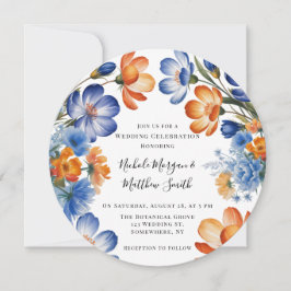 Convite Orange and Cobalt Blue Floral Wedding Celebration