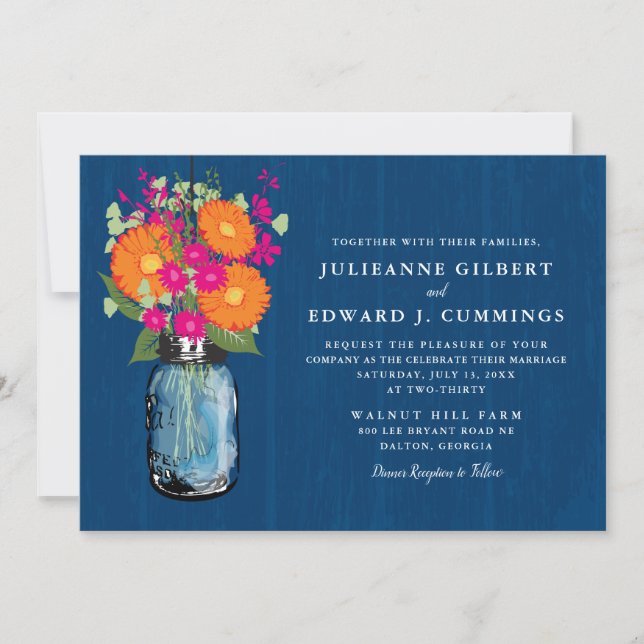 Convite Orange and Pink Gerber Daisies Mason Jar (Frente)