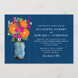 Convite Orange and Pink Gerber Daisies Mason Jar