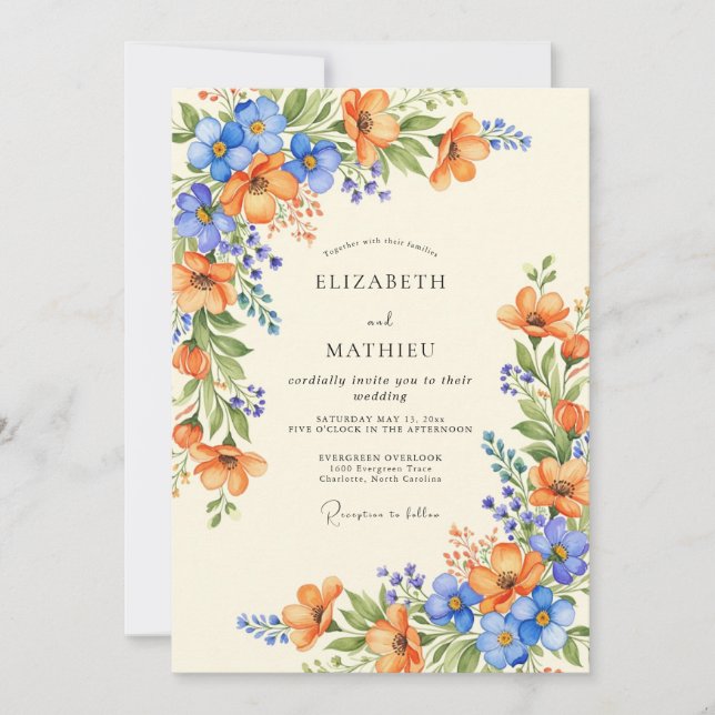 Convite Orange Azure Bountiful Summer Wedding (Frente)