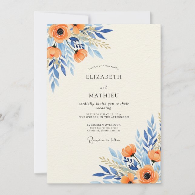 Convite Orange Azure Splendid Botanical Wedding (Frente)