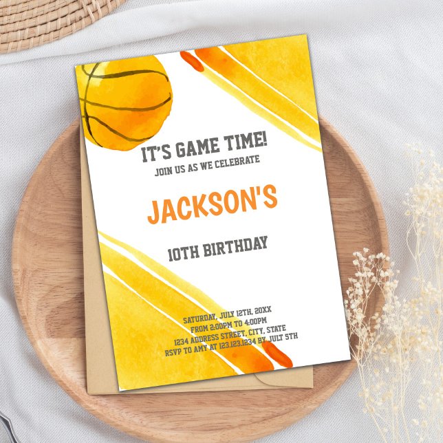 Convite Orange Ball Watercolor Basbol Invances (Orange Ball Watercolor Basketball Invitations)