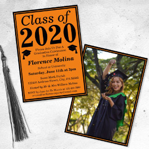 Convite Orange Black Class of 2020 Graduation Photo