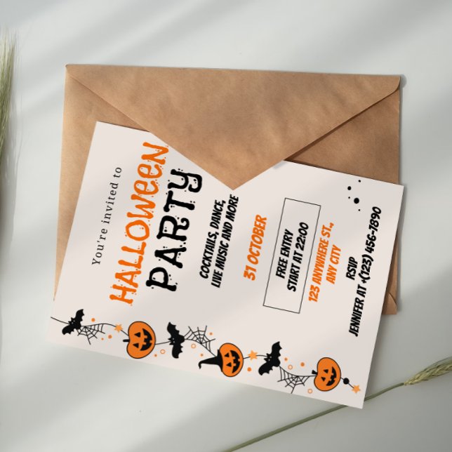 Convite Orange Black Playful Halloween Party Invitation (Criador carregado)