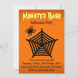 Convite Orange Black Spider Web Halloween Party 5" x 7"