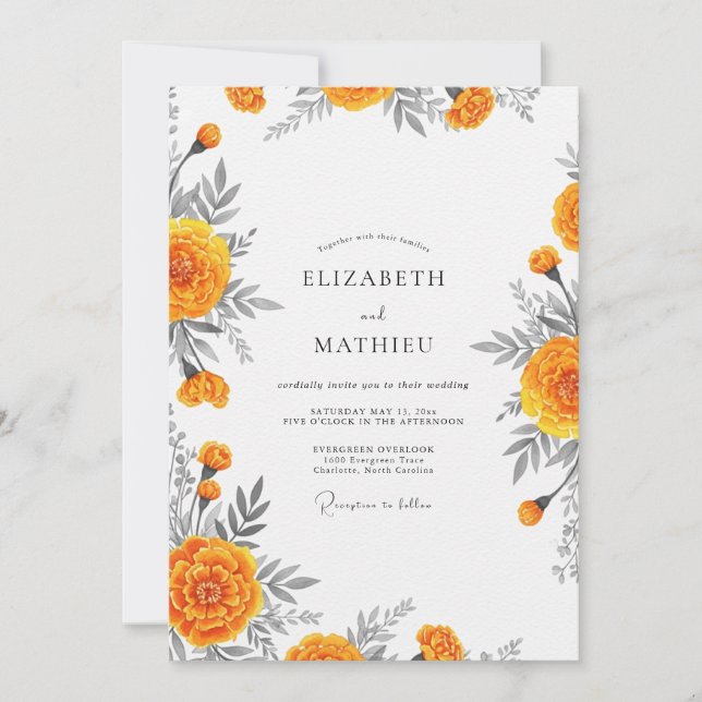 Convite Orange Bloom Whimsy Wedding (Frente)