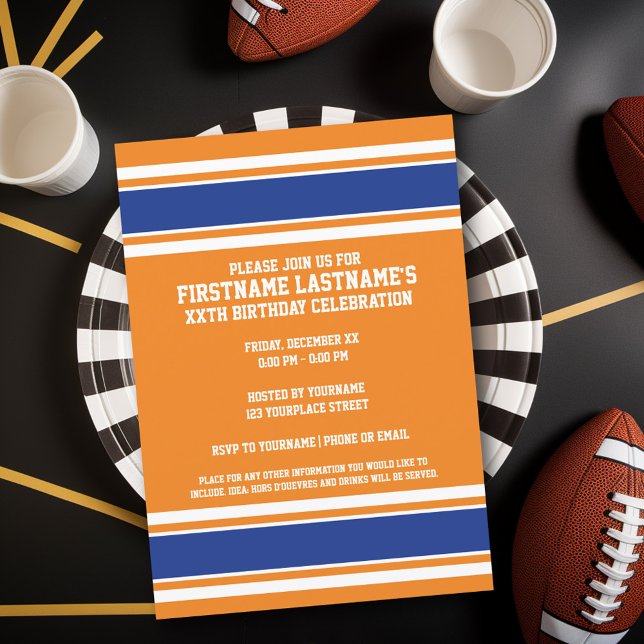 Convite Orange Blue Sports Jersey Festa de aniversário (Birthday Party Invitation - Sports Theme - Football Party Invitation)