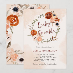 Convite Orange Boho   Sprinkle de Bebê com Blush de Aquare