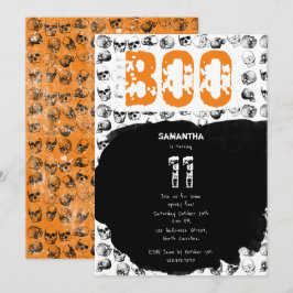 Convite Orange Boo Halloween Spooky Skull Aniversário