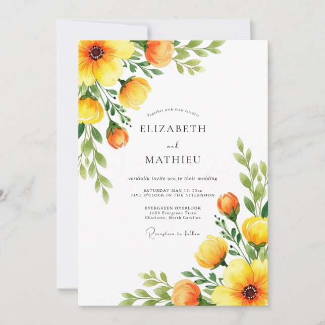 Convite Orange Botanical Blossom Wedding (Frente)