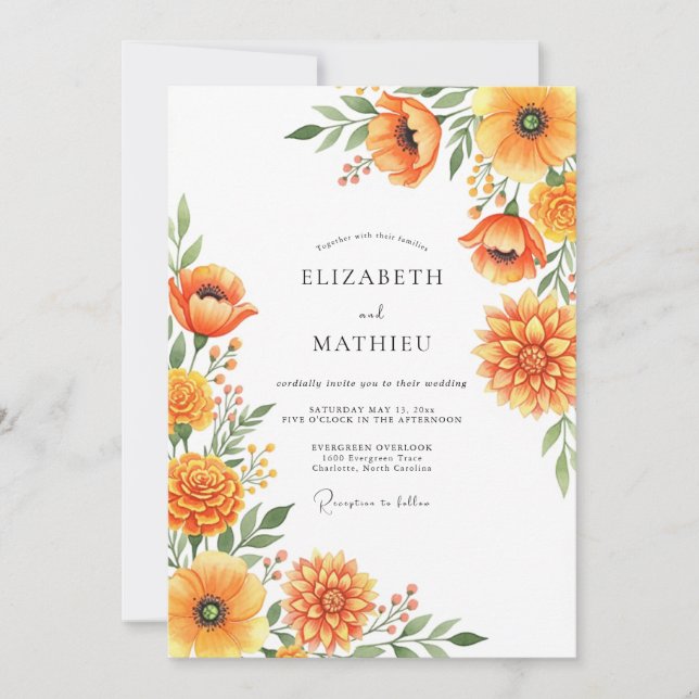Convite Orange Breathtaking Meadow Wedding (Frente)
