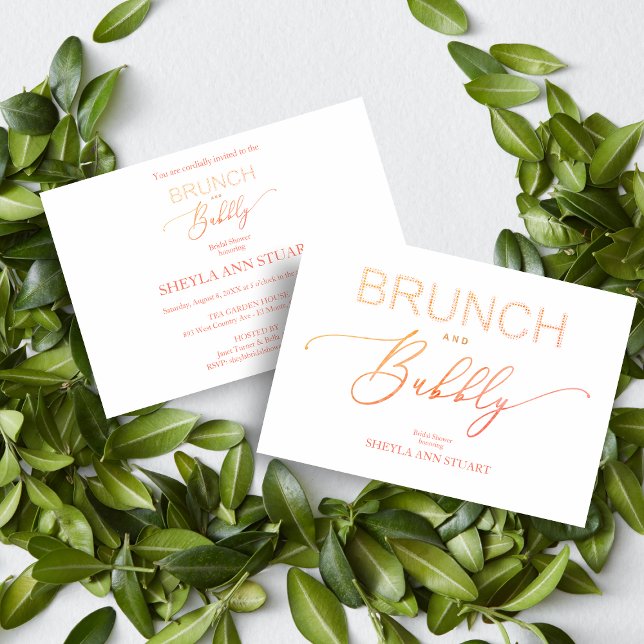 Convite Orange Brunch Bubbly Bridal Shower Typography (Criador carregado)