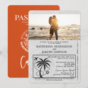 Convite Orange Cancun Passport Wedding