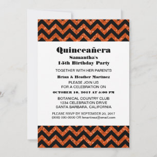 Convite Orange Chevron Glitter Quinceañera Party