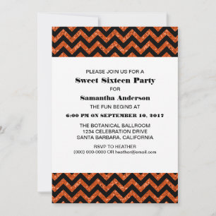 Convite Orange Chevron Glitter Sweet 16 Party Invite
