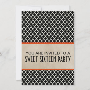 Convite Orange Chic Quatrefoil Sweet 16 Invite