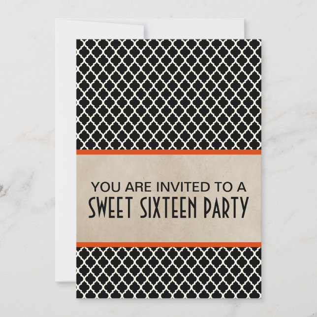 Convite Orange Chic Quatrefoil Sweet 16 Invite (Frente)