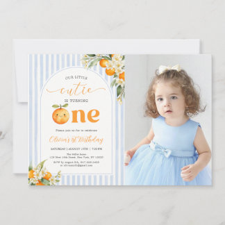 Convite Orange Citrus Little Cutie Birthday Photo