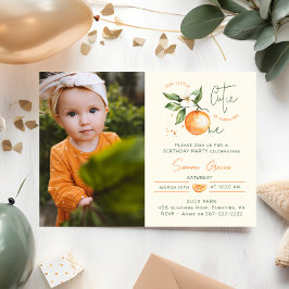 Convite Orange Citrus Little Cutie First Birthday Photo 