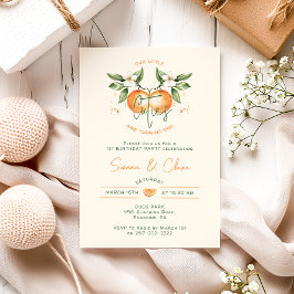 Convite Orange Citrus Little Cuties Twin Birthday Party