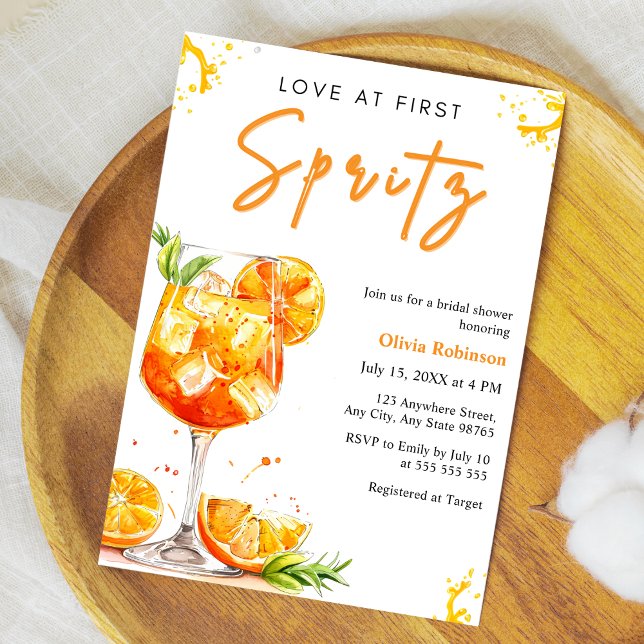 Convite Orange Cocktail Love at First Spritz Bridal Shower (Orange Cocktail Love at First Spritz Bridal Shower Invitation )