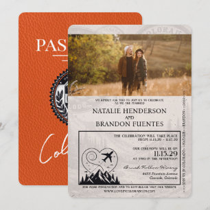 Convite Orange Colorado Passport Wedding