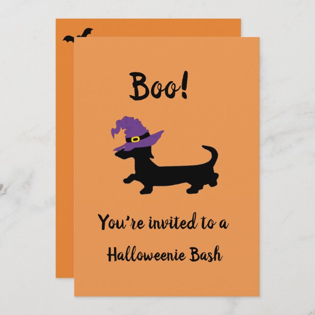 Convite Orange Dachshund Witeen Festa de Halloween (Frente/Verso)