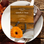 Convite Orange Daisy Horseshoe Country Rehearsal Dinner<br><div class="desc">Invite guests to your casual yet classy gathering honoring the bride and groom with the casual yet classy Orange Daisy and Horseshoe Country Wedding Rehearsal Dinner Invitation. This charming custom equestrian theme wedding rehearsal dinner invite features a quaint floral photograph of an orange daisy flower blossom, rustic rusty horseshoe and...</div>