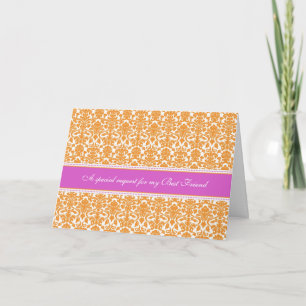 Convite Orange Damask Best Friend Bridesmaid Invent