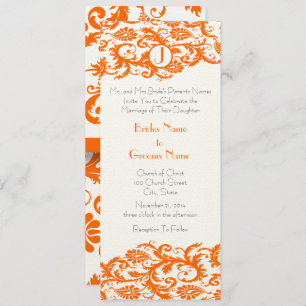 Convite Orange Damask Monogram Wedding Invitation