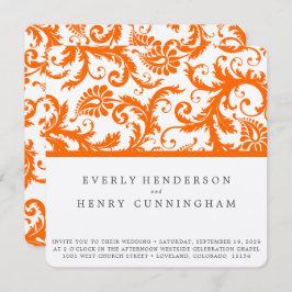 Convite Orange Damask Monograma Wedding