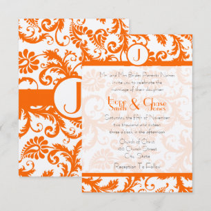 Convite Orange Damask Monograma WeddingRSVP