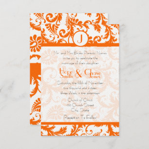 Convite Orange Damask Monograma WeddingRSVP